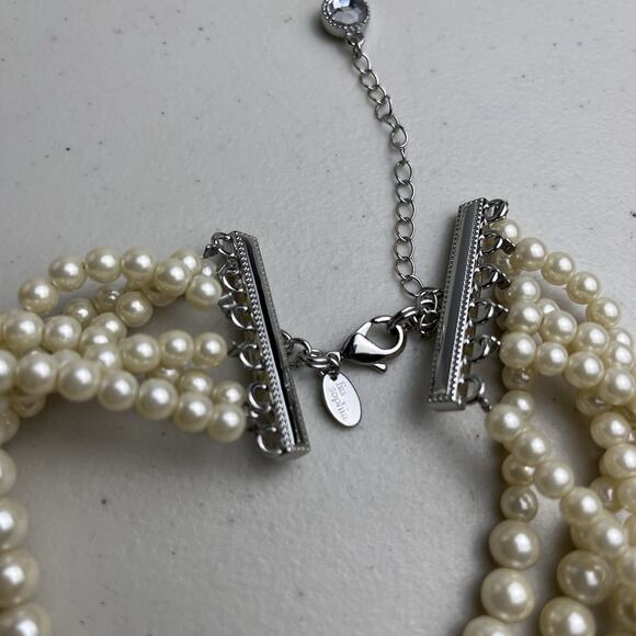 Lia Sophia 6 Strand Bib Necklace Faux Pearl Layered Statement Jewelry Bridal - Picture 7 of 10